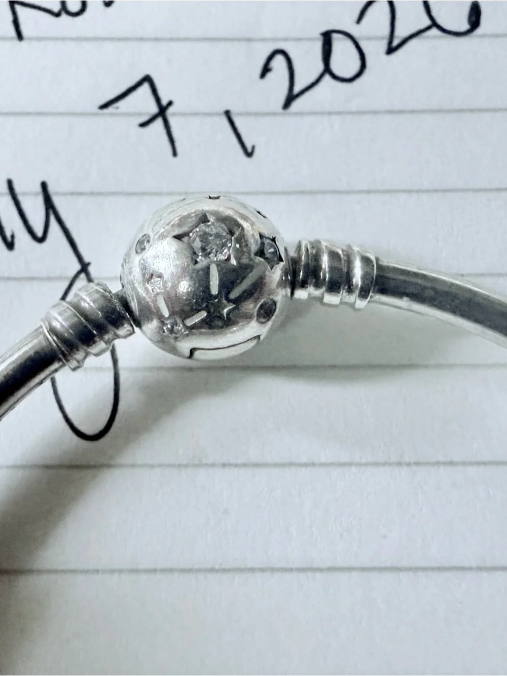 Authentic Pandora Sterling Silver Galaxy Bangle with CZ Stars Clasp
